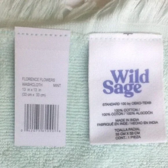 3 Wild Sage Florence Embossed Flowers Cotton Washcloths in MINT GREEN w/ Fringe - Picture 4 of 4